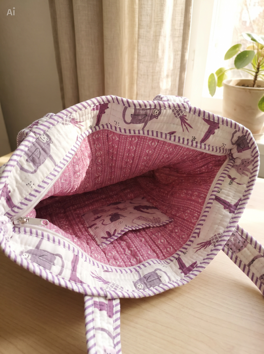 Bolso Acolchado Selva Morado Con Cremallera 35x35