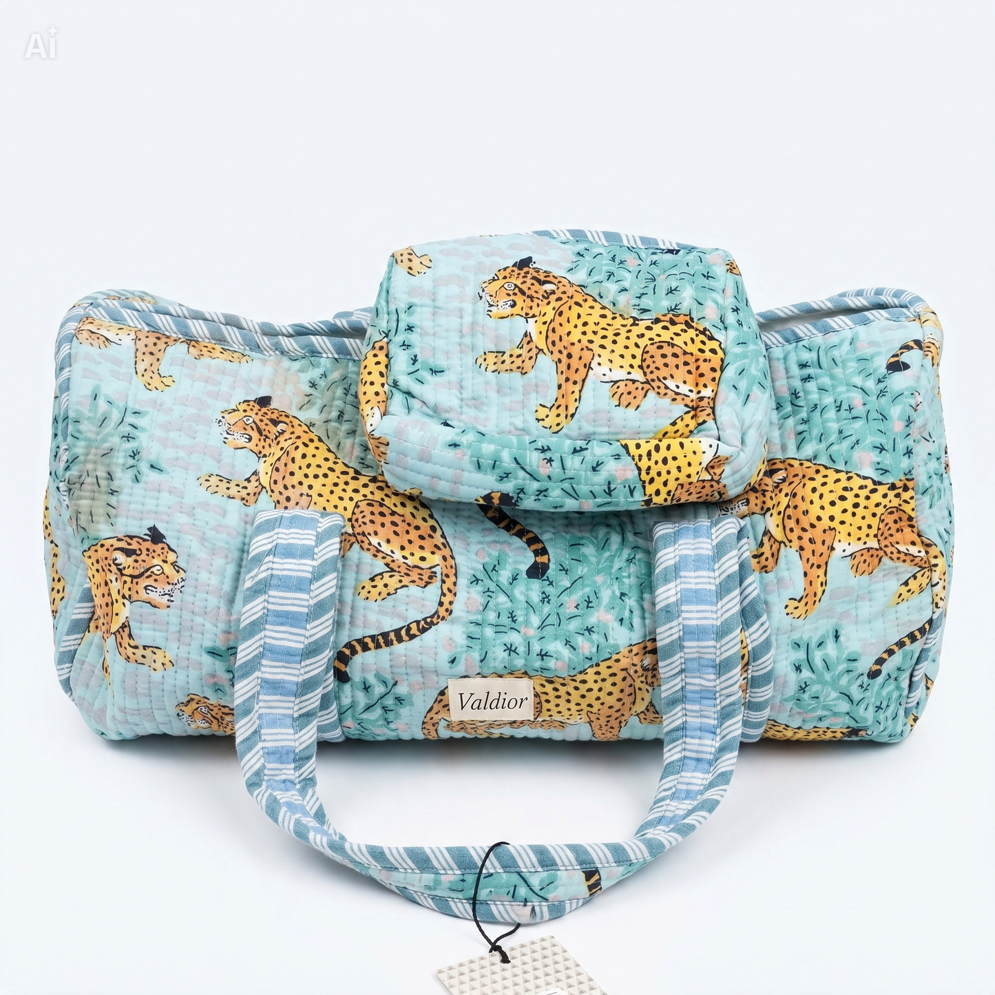 Bolso Redondo Acolchado Grande con Neceser Leopardo 45x38