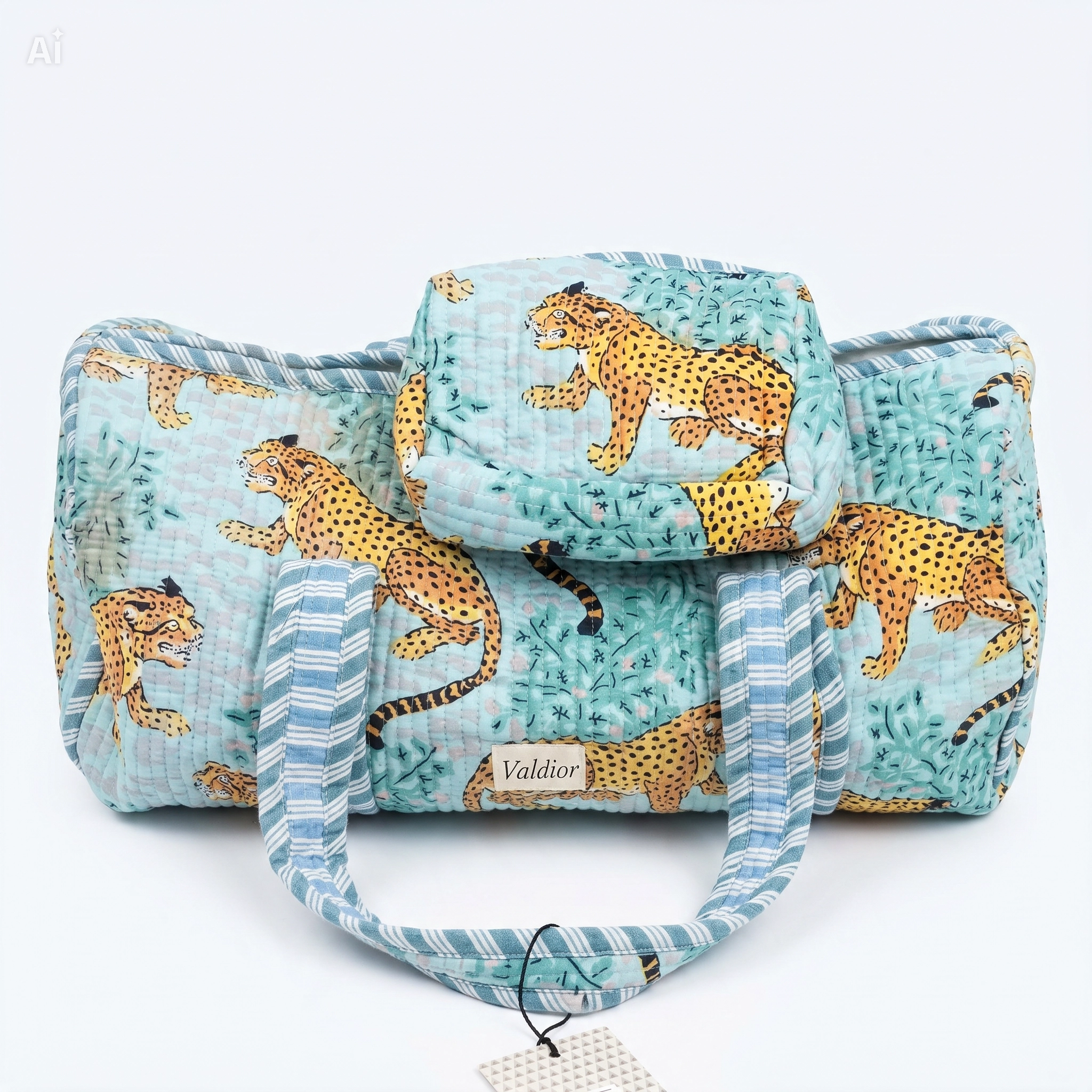Bolso Redondo Acolchado Grande con Neceser Leopardo 45x38