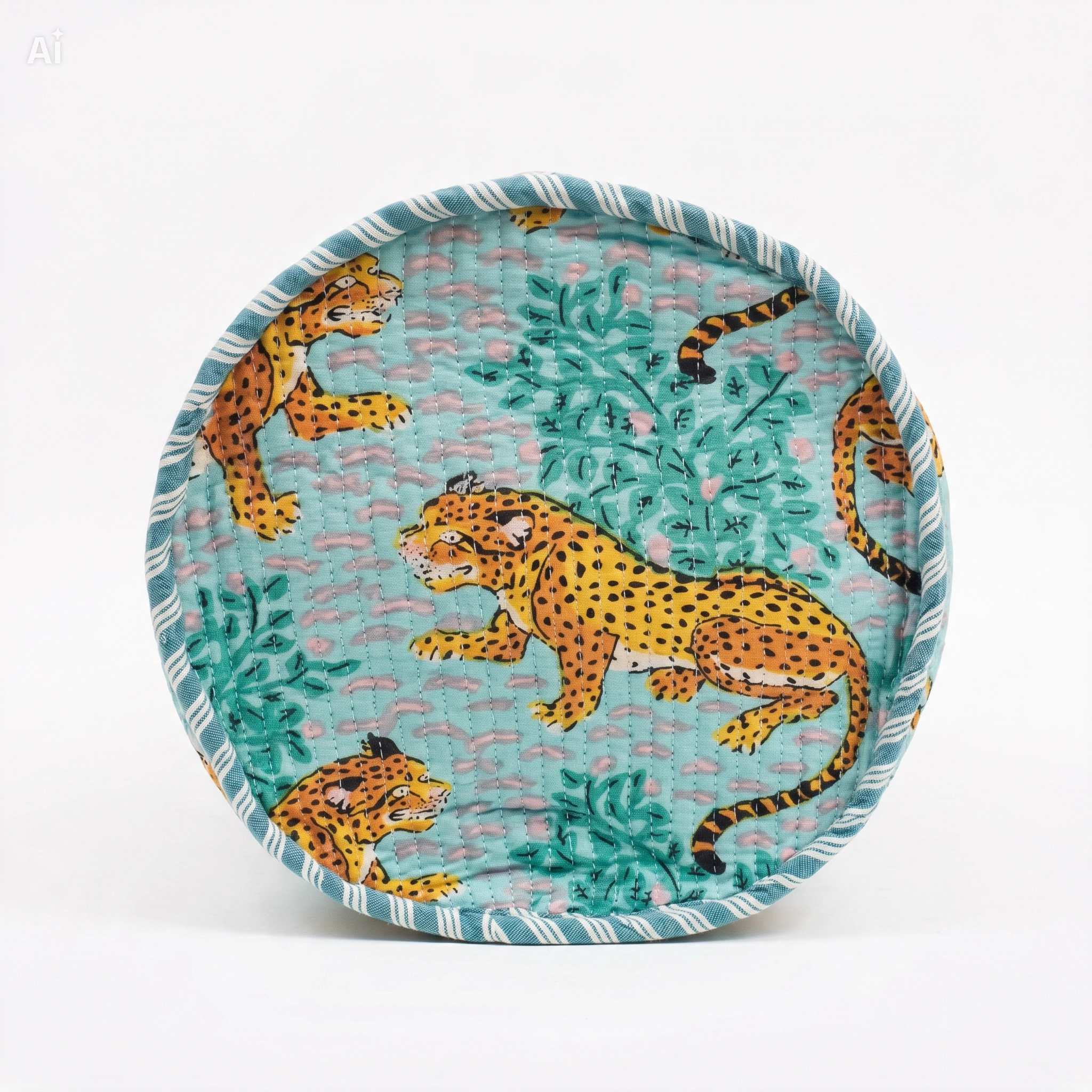 Bolso Redondo Acolchado Grande con Neceser Leopardo 45x38