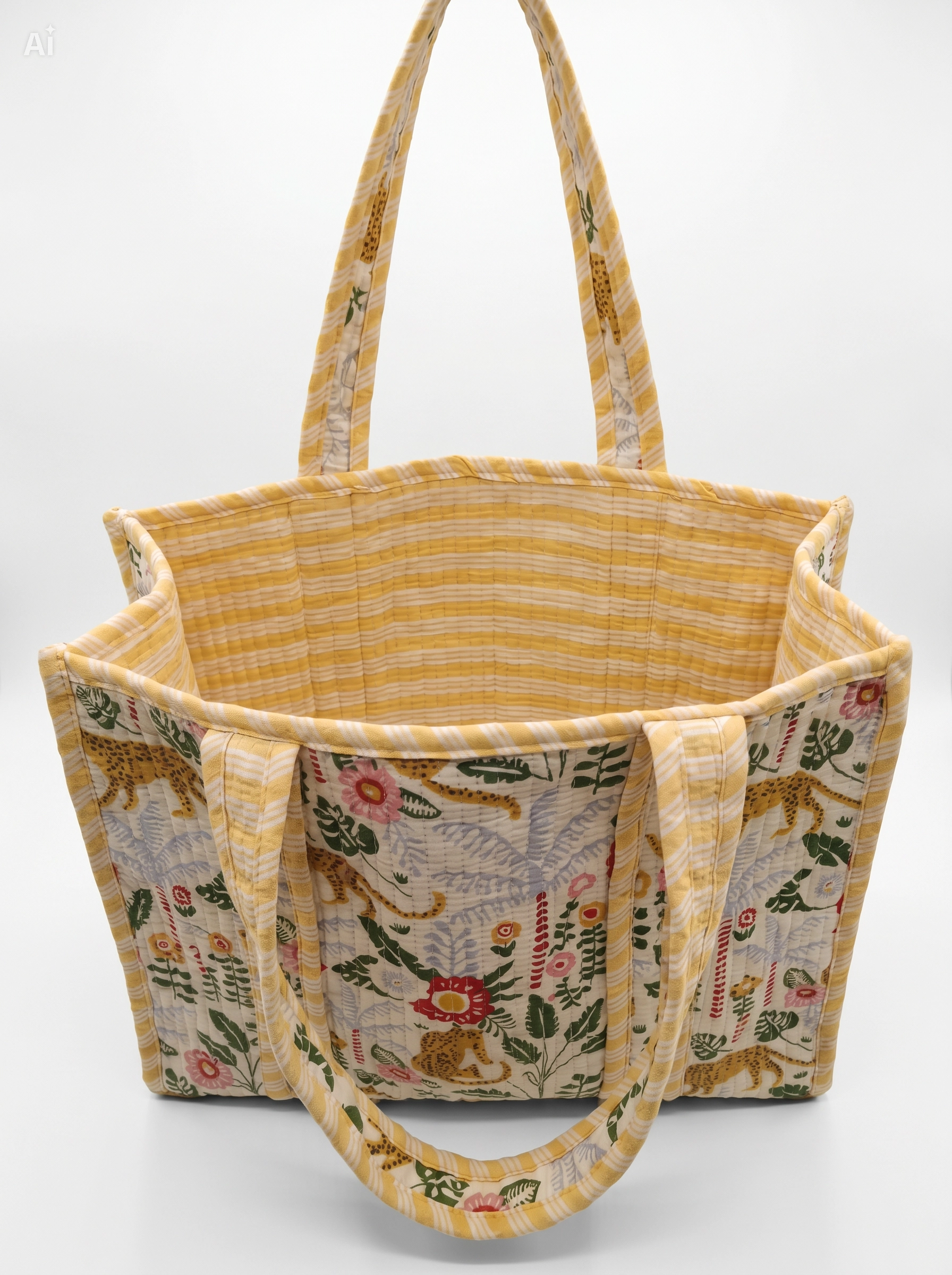 Bolso Acolchado Estampado Tigres Amarillo 36x36 cm