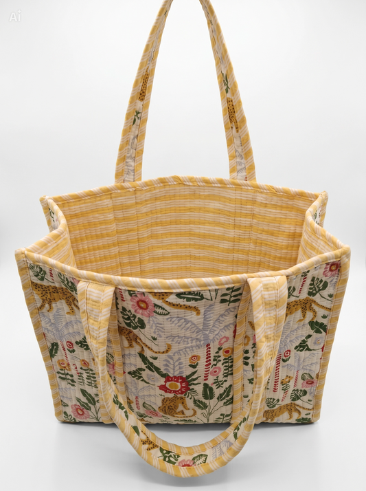 Bolso Acolchado Estampado Tigres Amarillo 36x36 cm