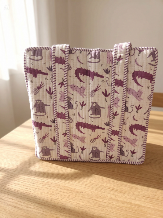 Bolso Acolchado Selva Morado Con Cremallera 35x35