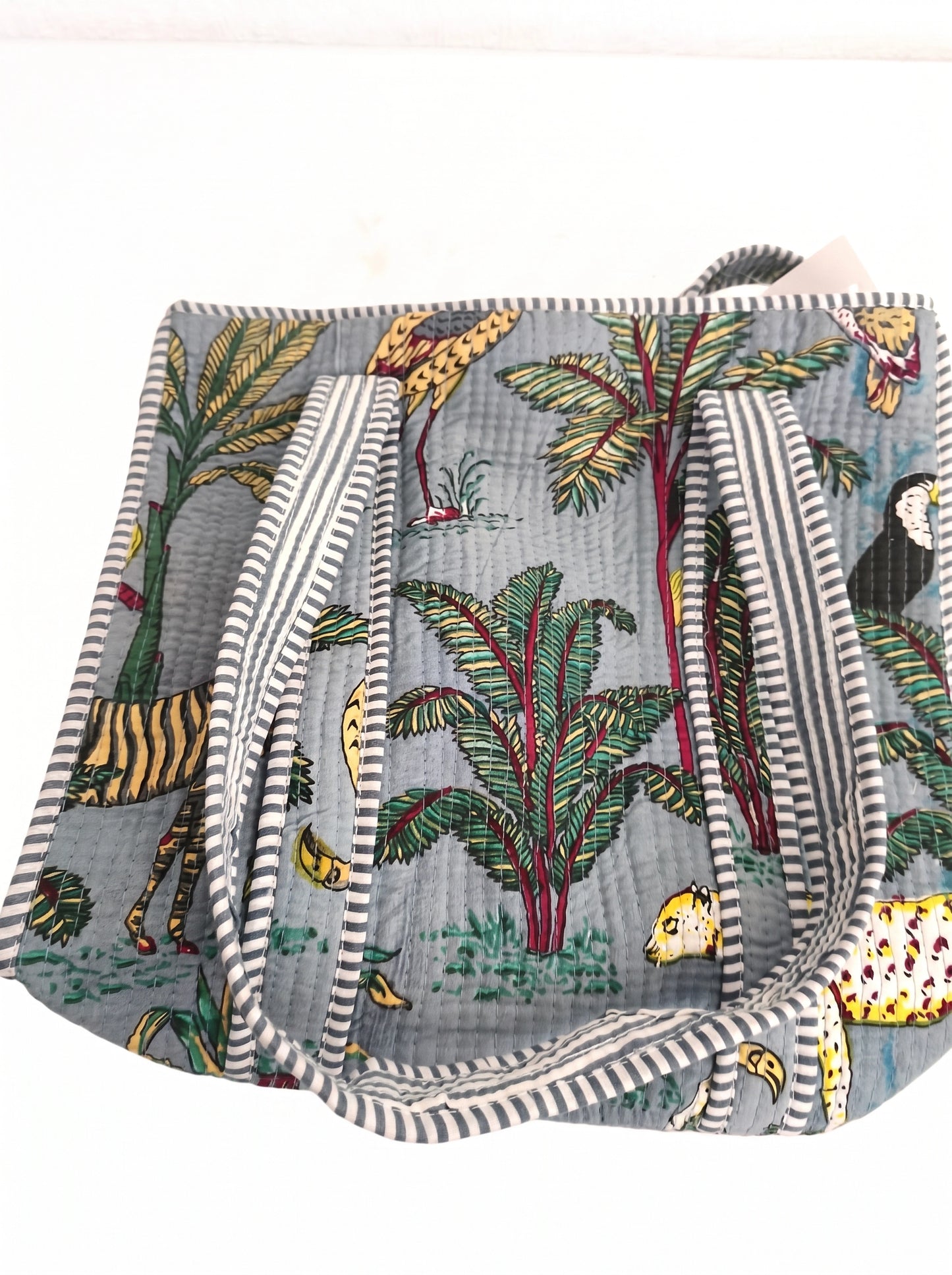Bolso Acolchado Selva Azul Con Cremallera 35x35