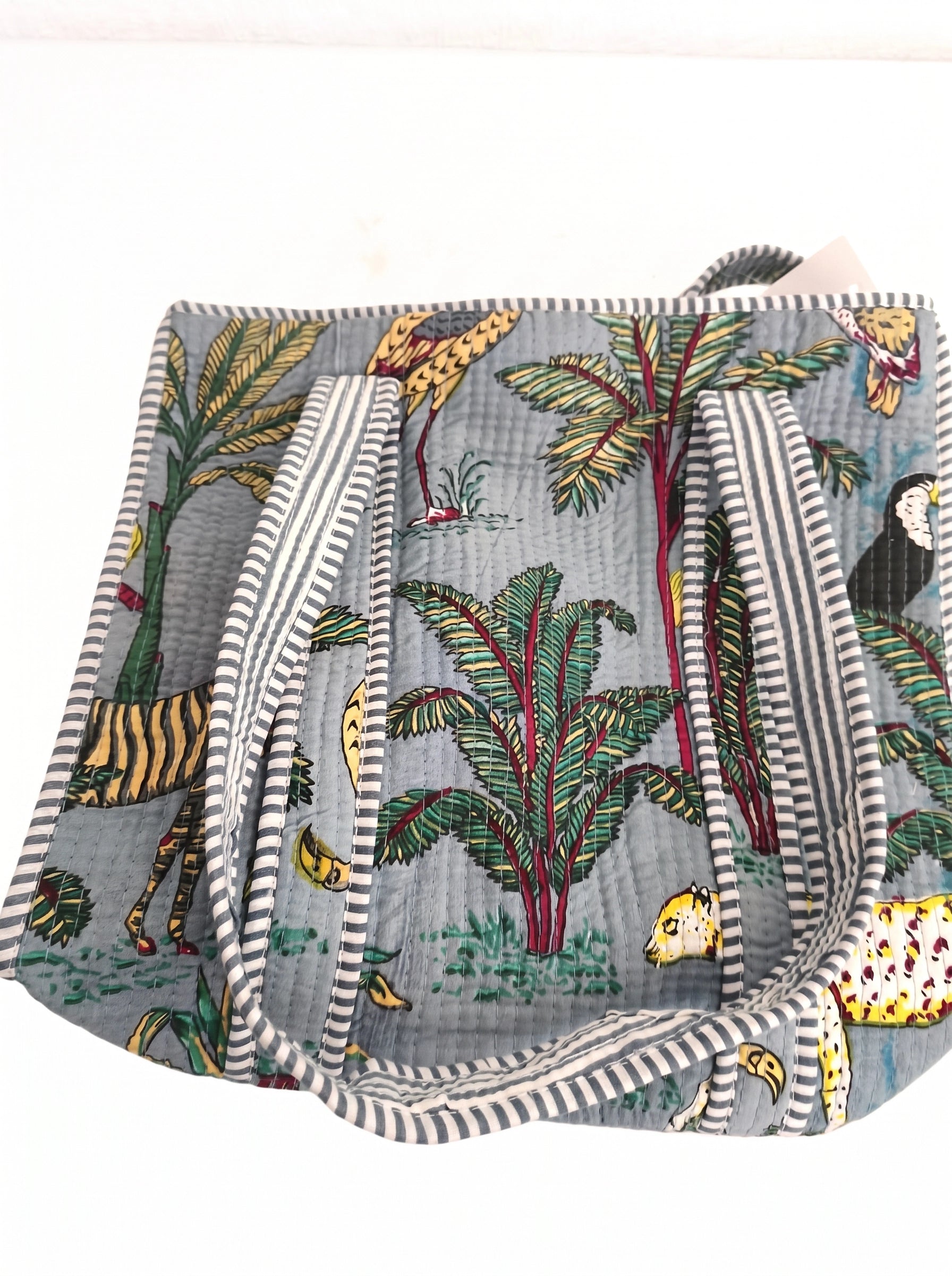 Bolso Acolchado Selva Azul Con Cremallera 35x35