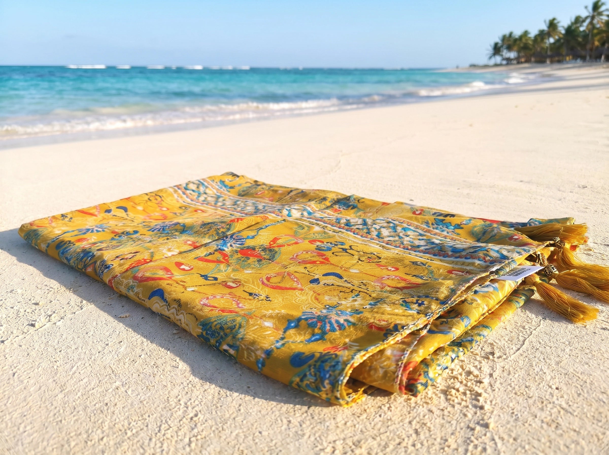 Pareo de Playa Amarillo con Detalles Dorados | 110x180 cm | Hecho a Mano