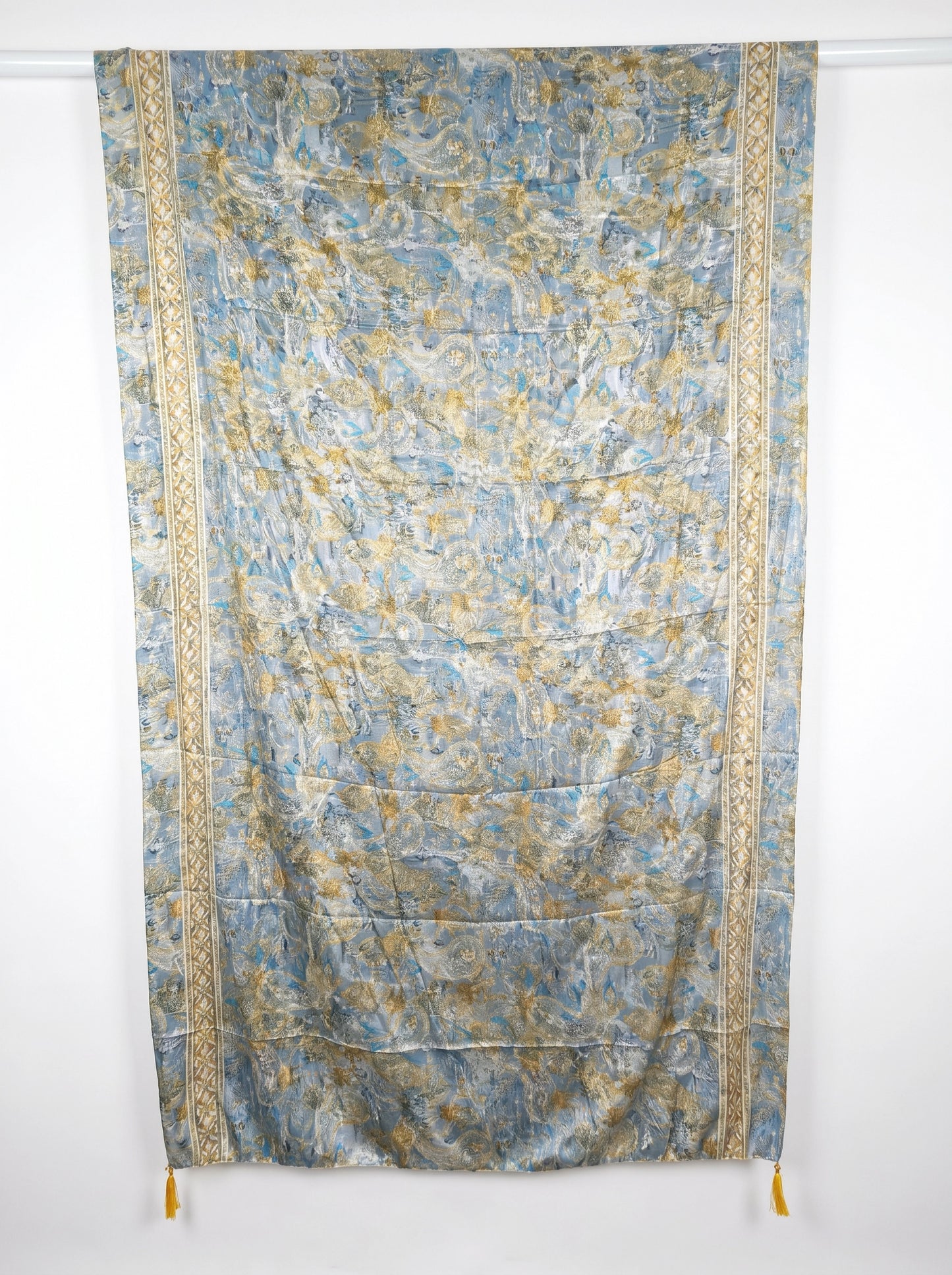 Pareo de Playa Azul Celeste con Detalles Dorados | 110x180 cm | Hecho a Mano